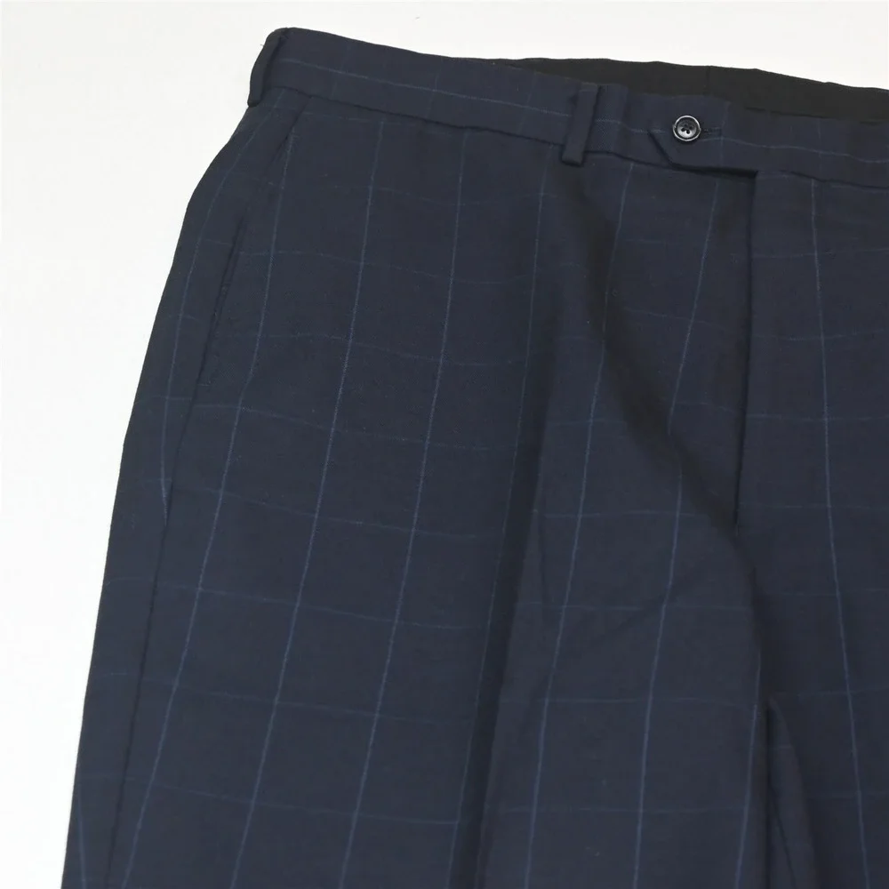Jos A Bank 43L 38x32 Navy Blue Windowpane 100% Wool Flannel Mens Suit